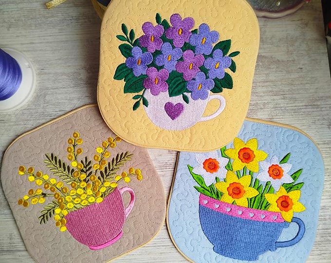 ITH Floral prettiest mugrugs Machine embroidery designs - Instant download file