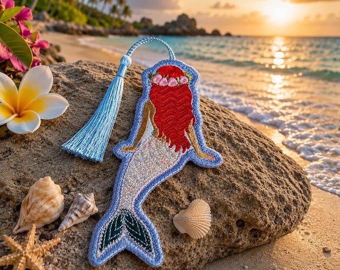 ITH Pretty mermaid bookmark Machine embroidery design - Instant download file