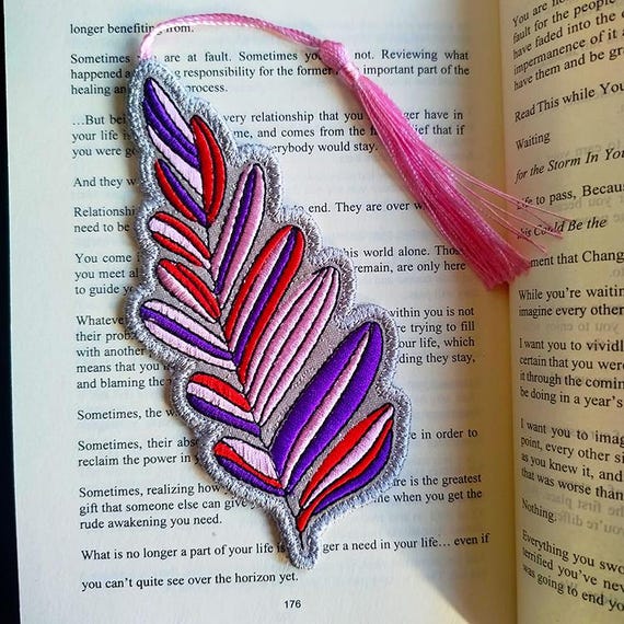 ITH Colorful leaf bookmark Machine embroidery design - Instant download file