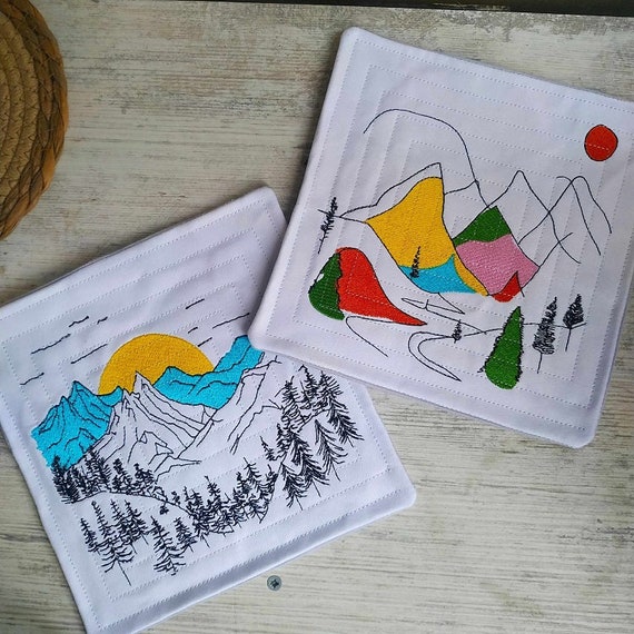 ITH In mountains square mugrugs Machine embroidery designs - Instant download file