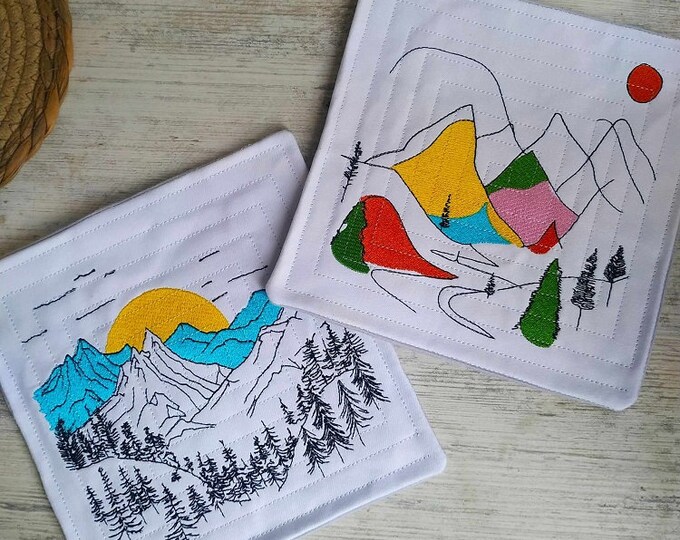 ITH In mountains square mugrugs Machine embroidery designs - Instant download file