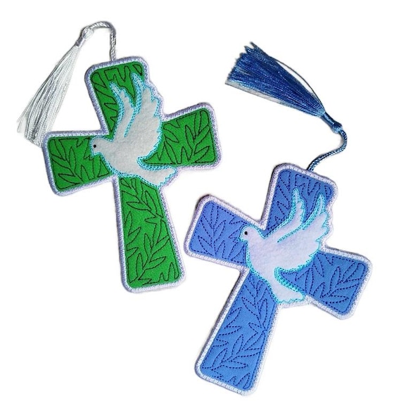 ITH Cross with dove bookmark Machine embroidery design - Instant download file