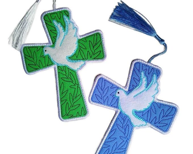ITH Cross with dove bookmark Machine embroidery design - Instant download file