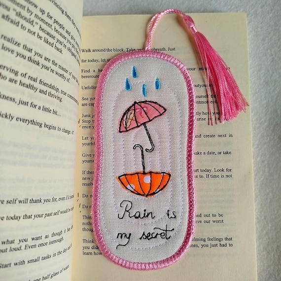 ITH Rain is my secret applique bookmark Machine embroidery design - Instant download file
