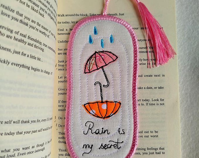 ITH Rain is my secret applique bookmark Machine embroidery design - Instant download file