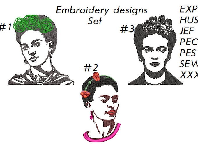 Frida Kahlo Machine embroidery designs set - Instant download