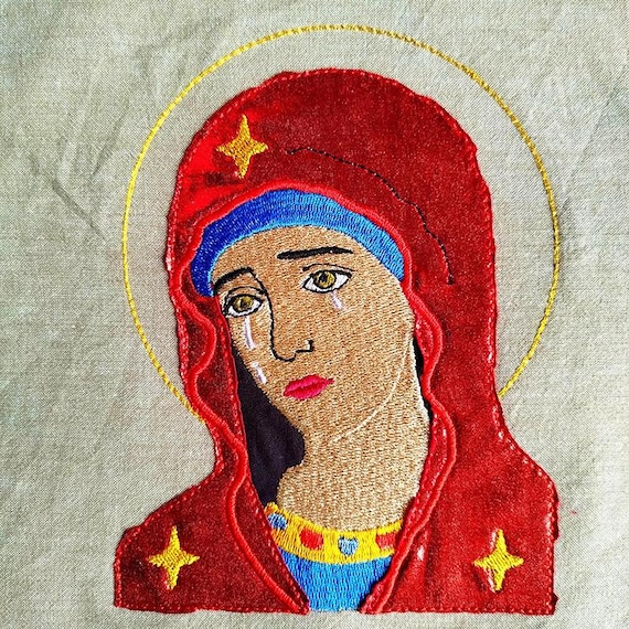 Mother Mary crying Machine embroidery design - Instant download file