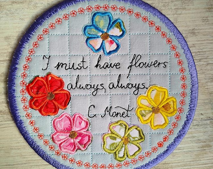 ITH Flowers always coaster Machine embroidery design - Instant download file