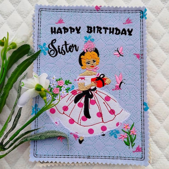 ITH Happy birthday sister card Machine embroidery design - Instant download file