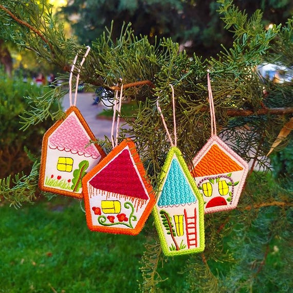 ITH Houses ornaments All in one hooping 8x8 - machine embroidery designs - Instant download file