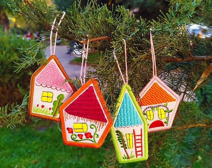 ITH Houses ornaments All in one hooping 8x8 - machine embroidery designs - Instant download file