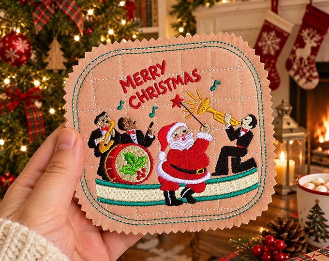 ITH All that jazz Santa card Machine embroidery design - Instant download file