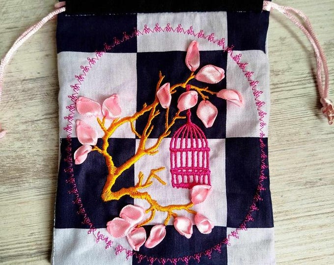 ITH fully lined Drawstring bag Machine embroidery with ribbon combined project - Tutorial included - Instant download file