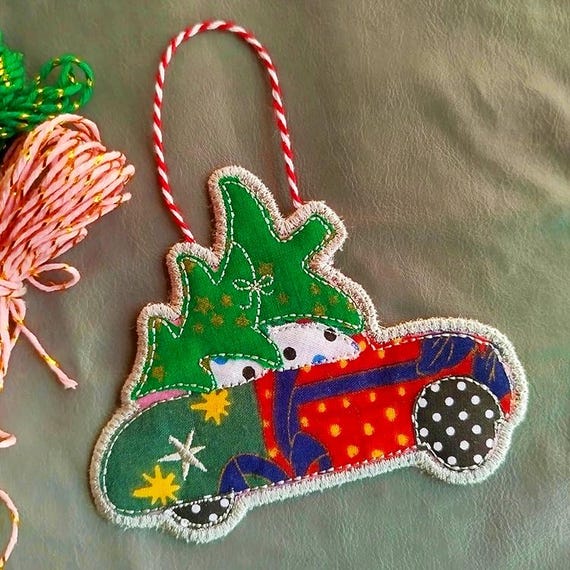 ITH Christmas car ornament Machine embroidery design - Instant download file