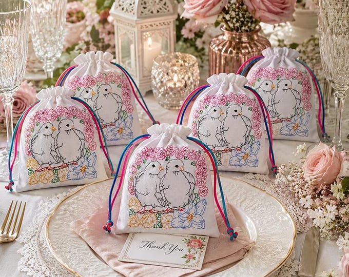 ITH Doves wedding favor bag Machine embroidery design - Instant download file