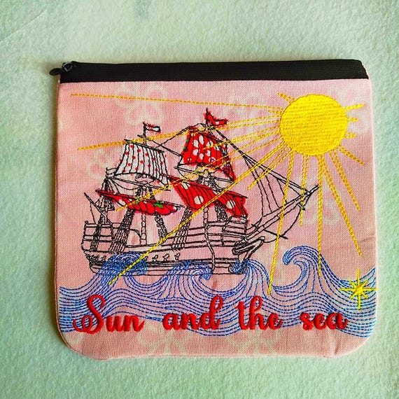 ITH Ship applique purse Machine embroidery design - Instant download file