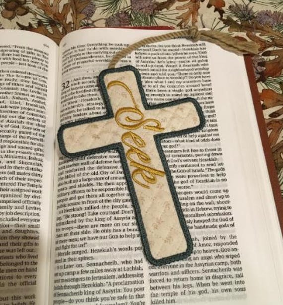 ITH Seek cross bookmark Machine embroidery design - Instant download file