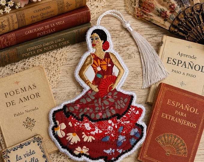 ITH Espanol lady bookmark Machine embroidery design - Instant download file