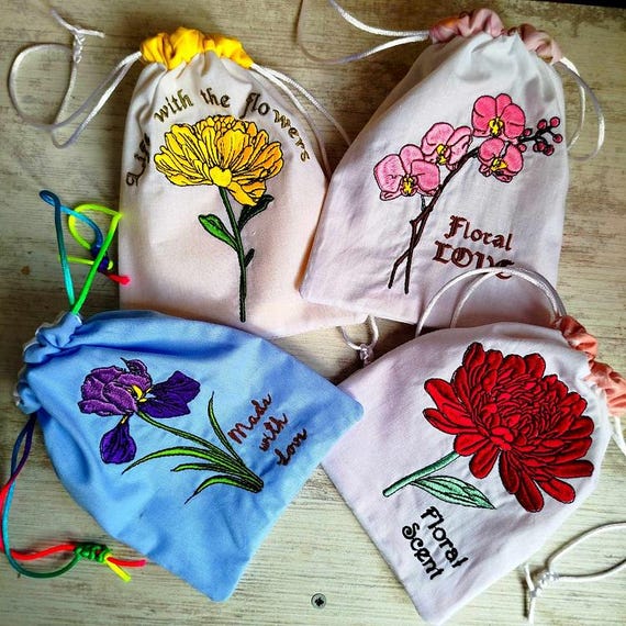 ITH Floral drawstring bags Machine embroidery designs - Instant download files