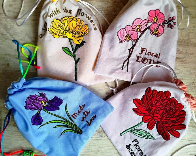 ITH Floral drawstring bags Machine embroidery designs - Instant download files