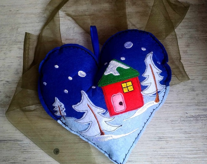 ITH Cozy winter Felt heart Machine embroidery design - tutorial included - Instant download file