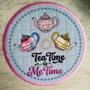 ITH Tea Time Coaster Machineborduurwerkontwerp - Instant downloadbestand