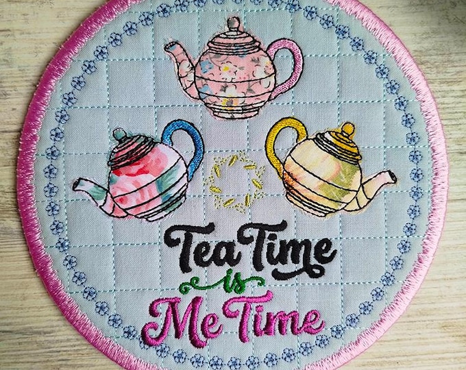 ITH Tea time coaster Machine embroidery design - Instant download file