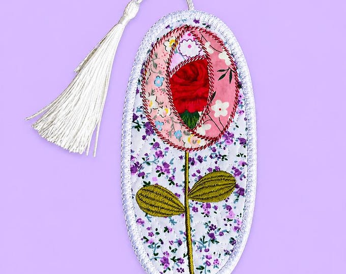 ITH Rose applique bookmark Machine embroidery design - Instant download file