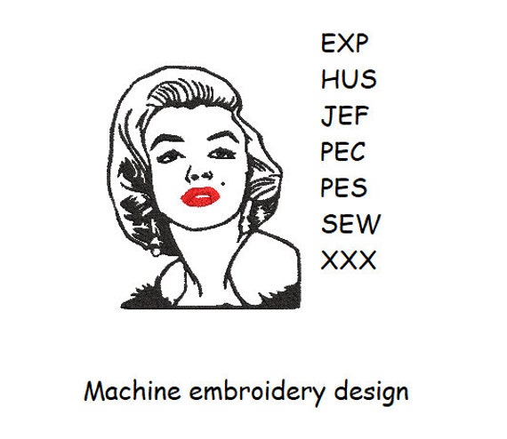 Marilyn machine embroidery design (red lips) - instant download
