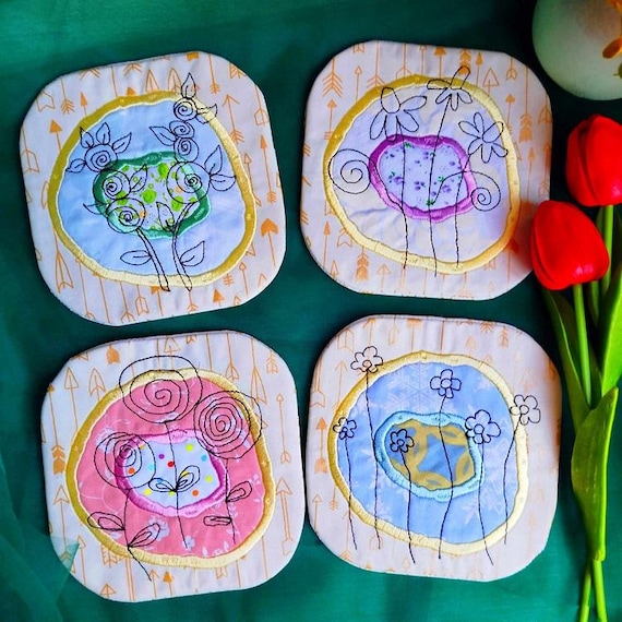 ITH Doodle little mugrugs Machine embroidery design - Instant download files