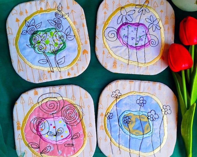 ITH Doodle little mugrugs Machine embroidery design - Instant download files