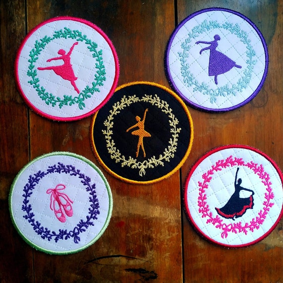 Ballet Coasters set - 5pcs Machine embroidery designs - Instant download in many formats + Tutorial