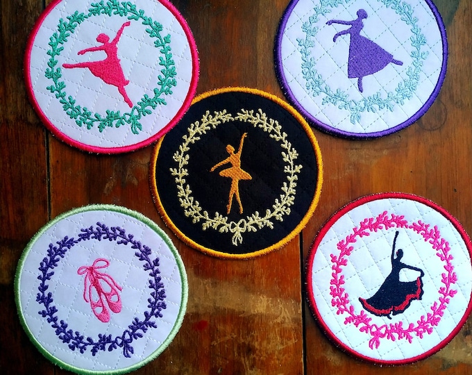Ballet Coasters set - 5pcs Machine embroidery designs - Instant download in many formats + Tutorial