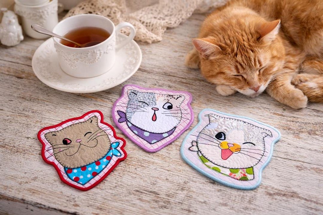 ITH Funny Cat Coasters Machine Embroidery Designs - Instant Download ...