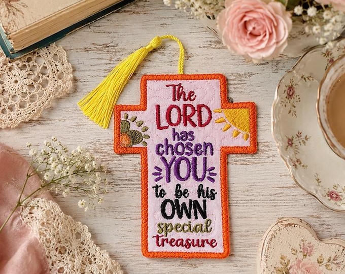 Ith special treasure cross bookmark Machine embroidery design - Instant download file