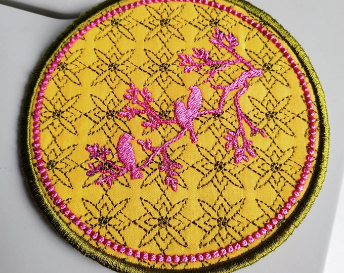 Birds coaster machine embroidery design - size 127mm - instant download file, tutorial included