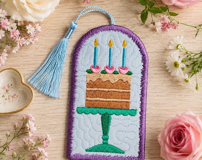 ITH Rosey birthday bookmark Machine embroidery design - Instant download file