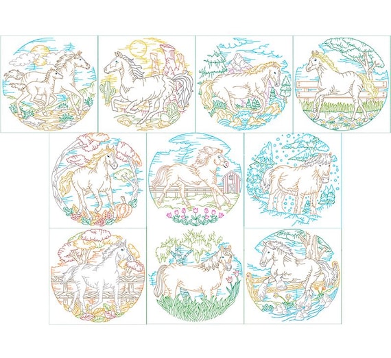 Beautiful horses quilt blocks Machine embroidery designs - Instant download files