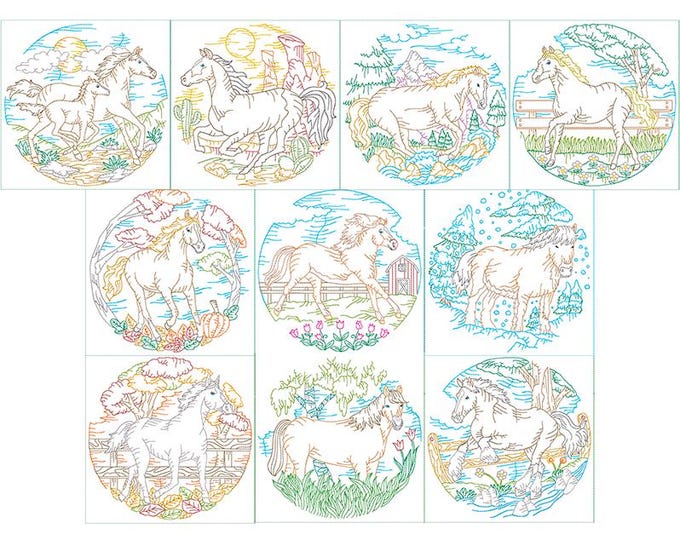 Beautiful horses quilt blocks Machine embroidery designs - Instant download files