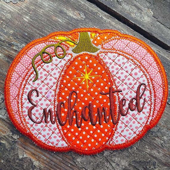 ITH Enchanted pumpkin coaster Machine embroidery design - Instant download file