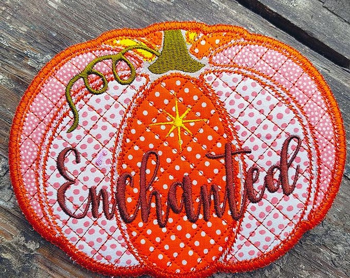 ITH Enchanted pumpkin coaster Machine embroidery design - Instant download file