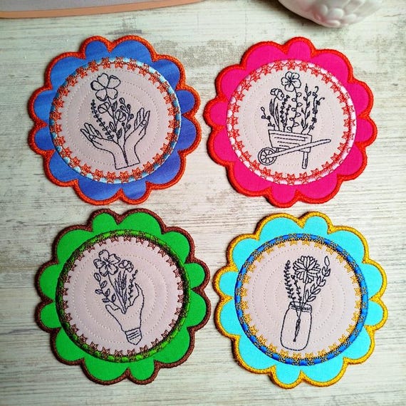 ITH Floral coasters Machine embroidery designs set - Instant download files
