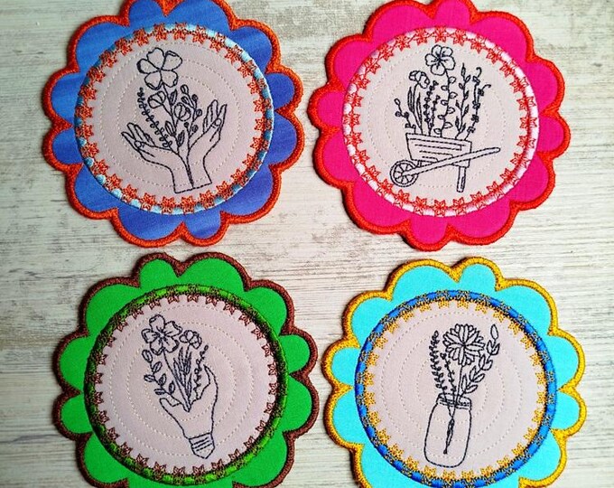 ITH Floral coasters Machine embroidery designs set - Instant download files