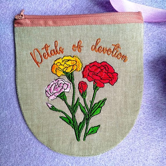 ITH Carnation petals of devotion purse Machine embroidery design - Instant download file