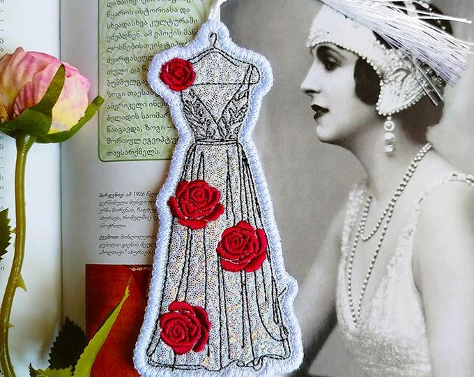 ITH Your dress with roses bookmark Machine embroidery design - Instant download file