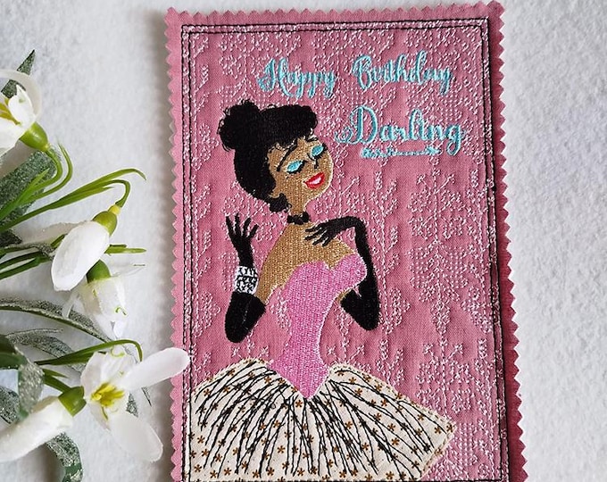 ITH Happy birthday darling card 5x7 Machine embroidery design - Instant download file