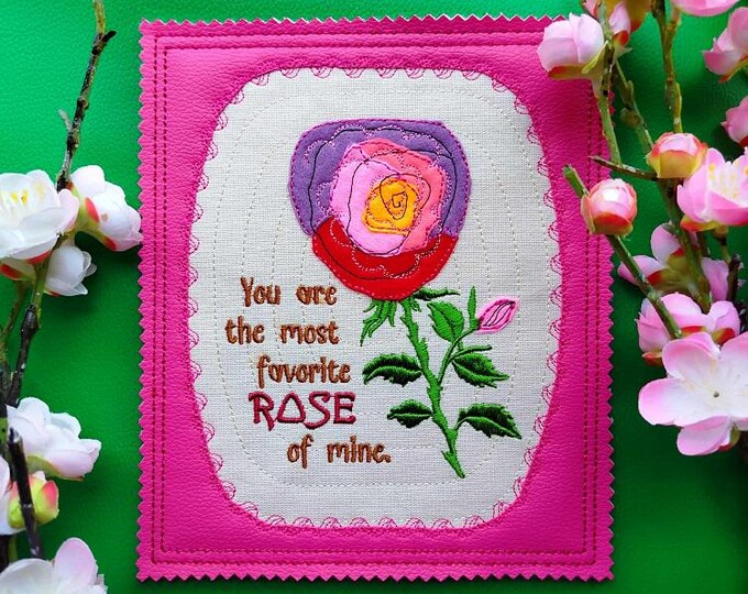ITH Favorite rose of mine card Machine embroidery design - Instant download file