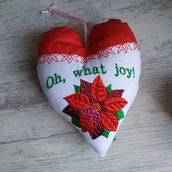 Poinsettia ITH heart, also blank heart and poinsettia Machine  embroidery design - tutorial included - instant download file