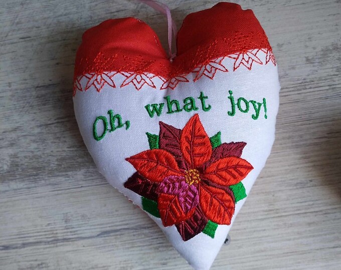Poinsettia ITH heart, also blank heart and poinsettia Machine  embroidery design - tutorial included - instant download file