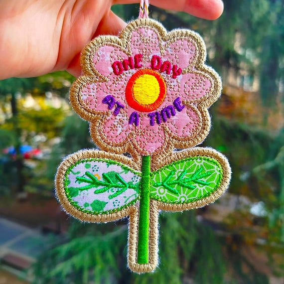 ITH One day at a time ornament Machine embroidery design - Instant download file